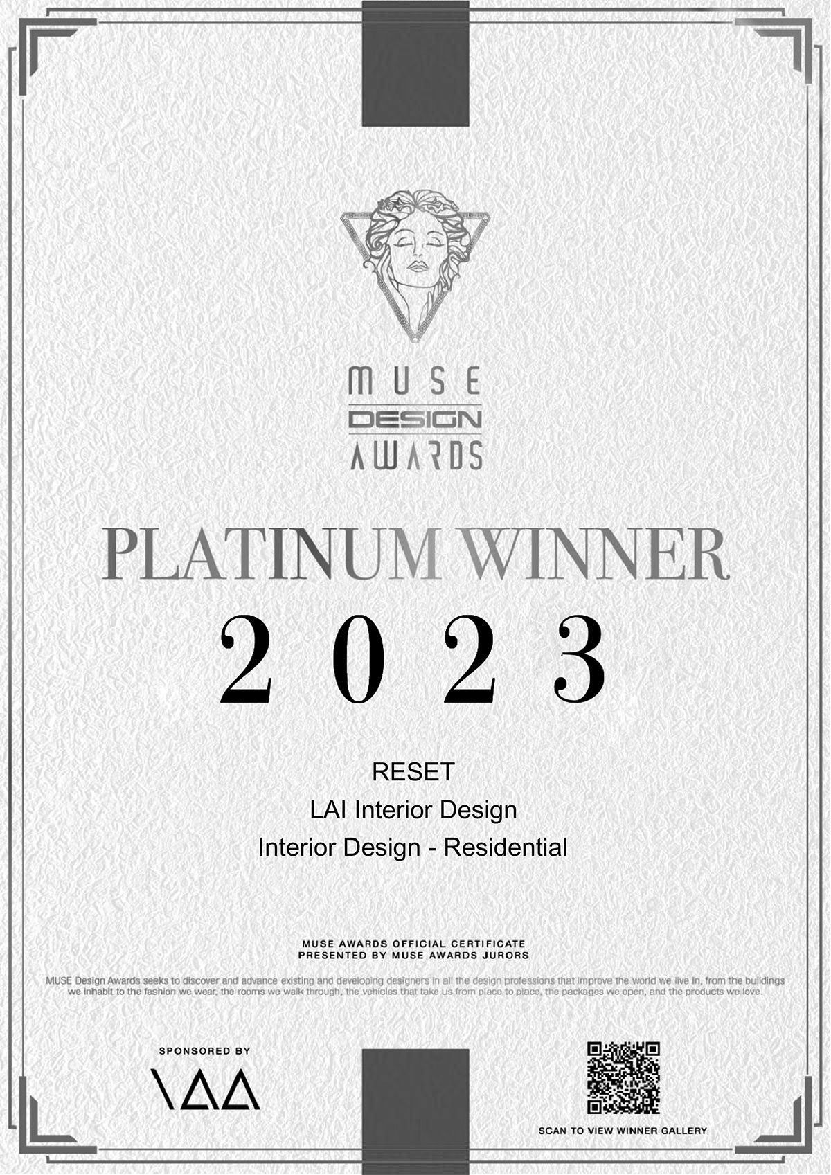 愜 Reset 榮獲2023 美國MUSE DESIGN AWARDS-鉑金獎